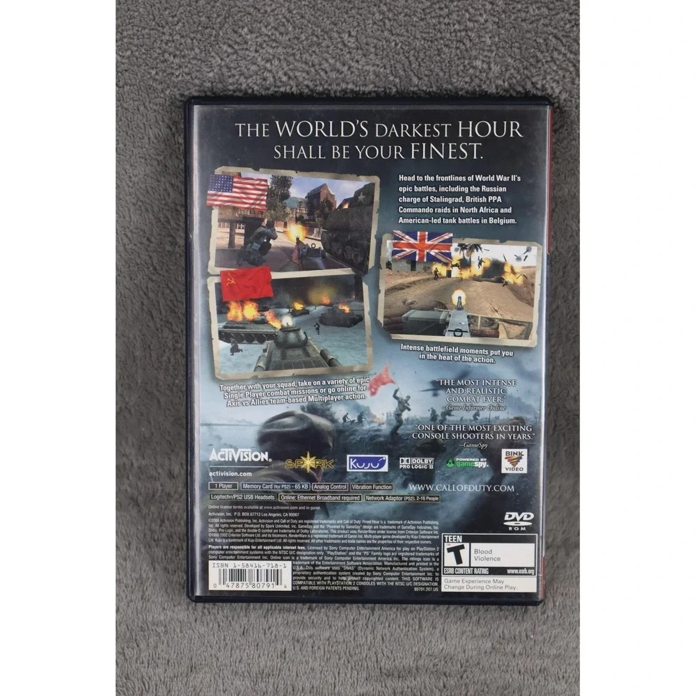 Call Of Duty: Finest Hour Sony PlayStation 2 Greatest Hits Video Game Activision